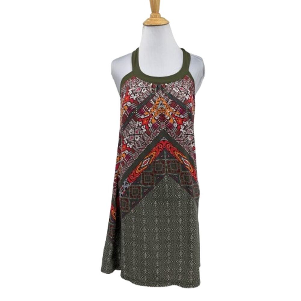 Prana Dress Womens 4 Moss Cantine Aboriginal Print Ring Neck Shelf Bra Padded